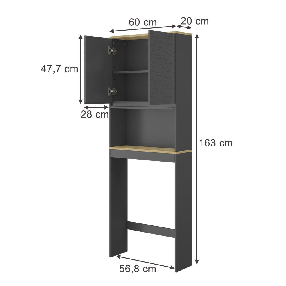 TOILETTENSCHRANK Livia Anthrazit 60 x 163 cm - Anthrazit/Naturfarben, Holzwerkstoff (60/163/20cm) - Vicco
