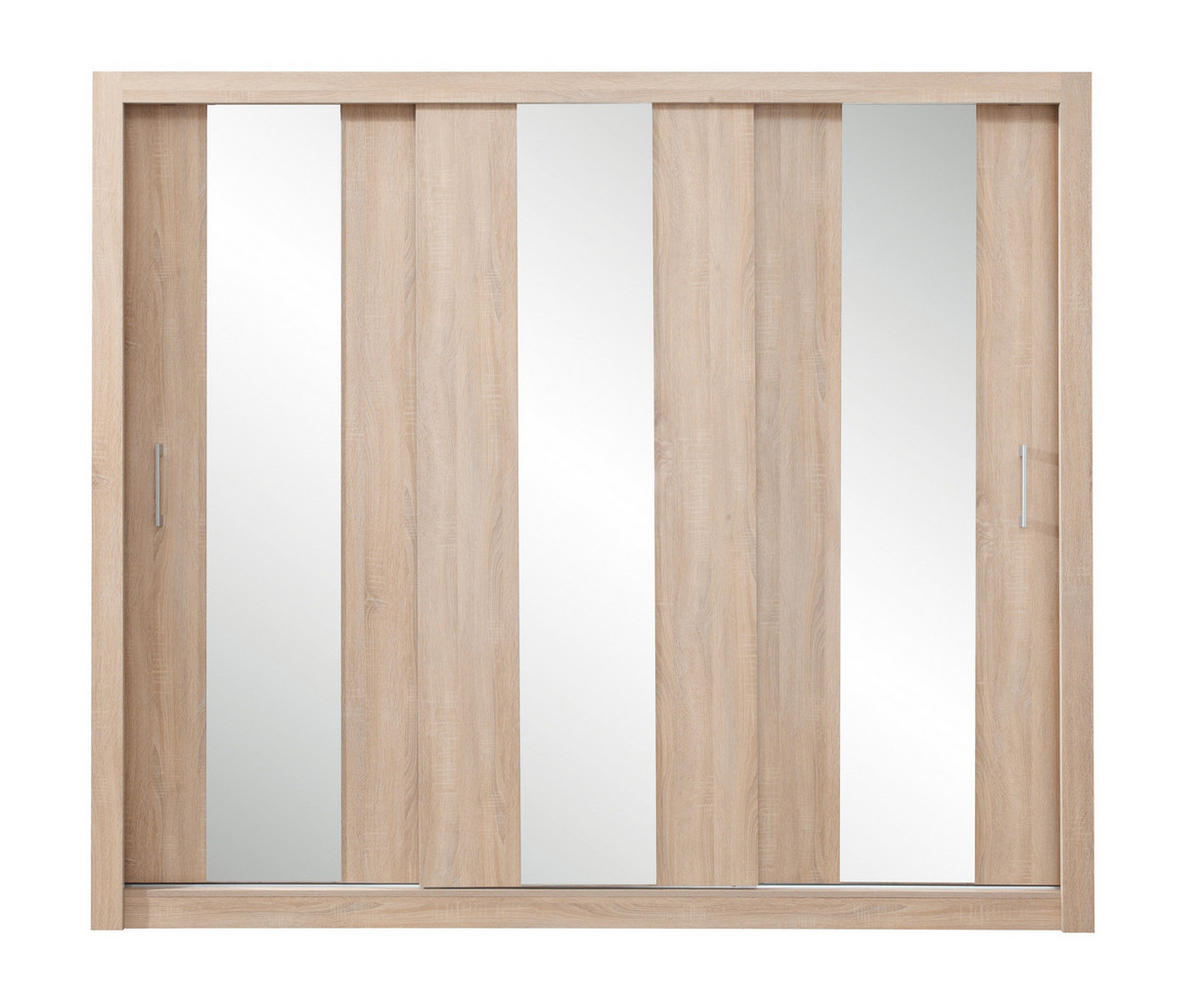 SCHWEBETÜRENSCHRANK MIRA 250/215/60cm 3-türig mit Spiegel Sonoma Eiche - Eichefarben/Sonoma Eiche, Holzwerkstoff (250/215/60cm) - MASSENO