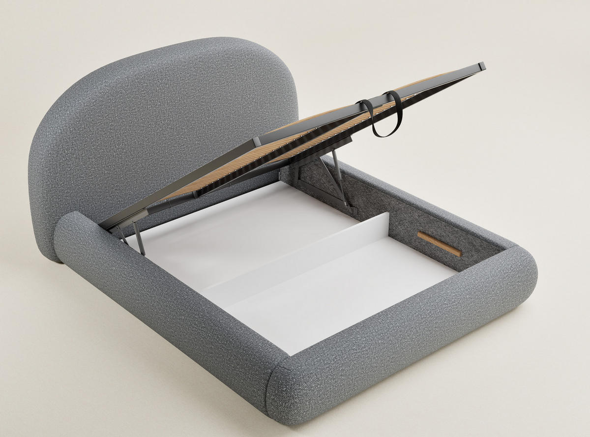 POLSTERBETT Maumere Grau 180/200 cm im Boucle-Stoff - Schwarz/Naturfarben, Holz/Holzwerkstoff (180/200cm) - Maison de Reve