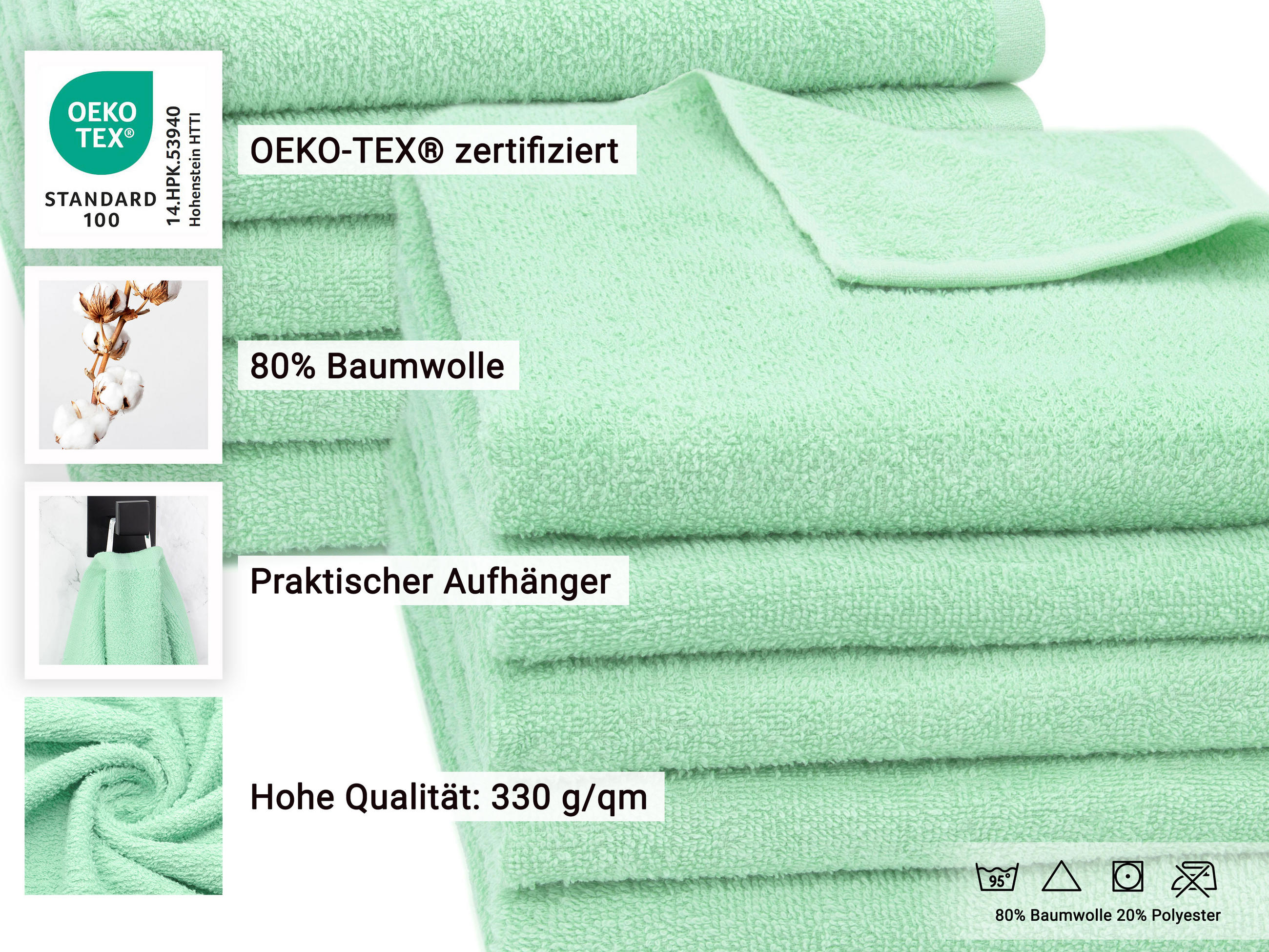 HANDTÜCHER, 10er-Set, 50x100 cm, 80% Baumwolle, 20% Polyester, Grün - Grün, Naturmaterialien (50/100cm) - Zollner