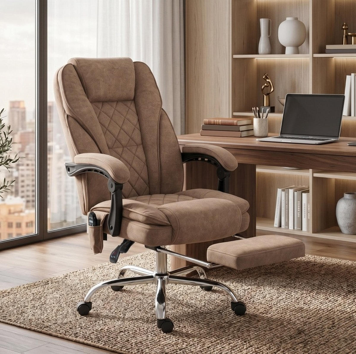 BÜROSTUHL in Braun 67x72x119 cm mit Massagefunktion, Lendenwärme und Fußstütze - Braun, Textil (72/119/67cm) - IVMEU