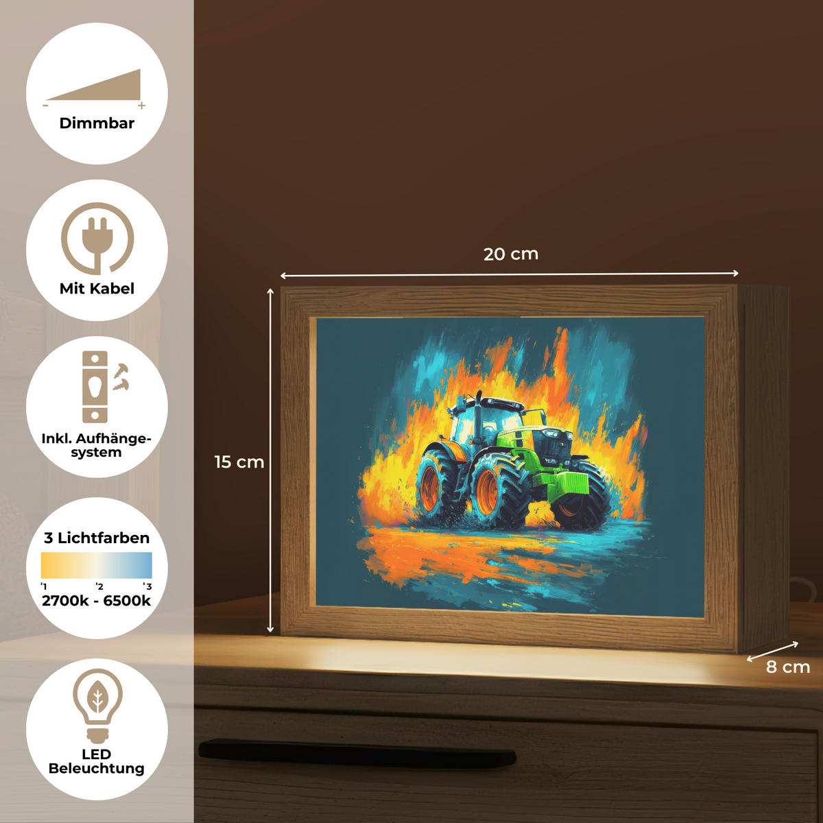NÁSTĚNNÁ LAMPA Abstrakt - Traktor - Zelený 20x15 cm - tmavě modrá, kompozitní dřevo (20/15/8cm) - OnlyWow