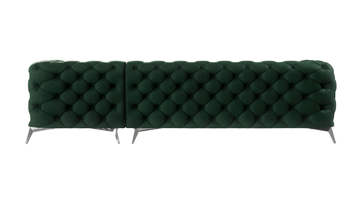 ECKSOFA Chesterfield Laura Flasche Grün Samt - Smaragdgrün/Silberfarben, Holz/Textil (305/200cm) - S-Style Möbel