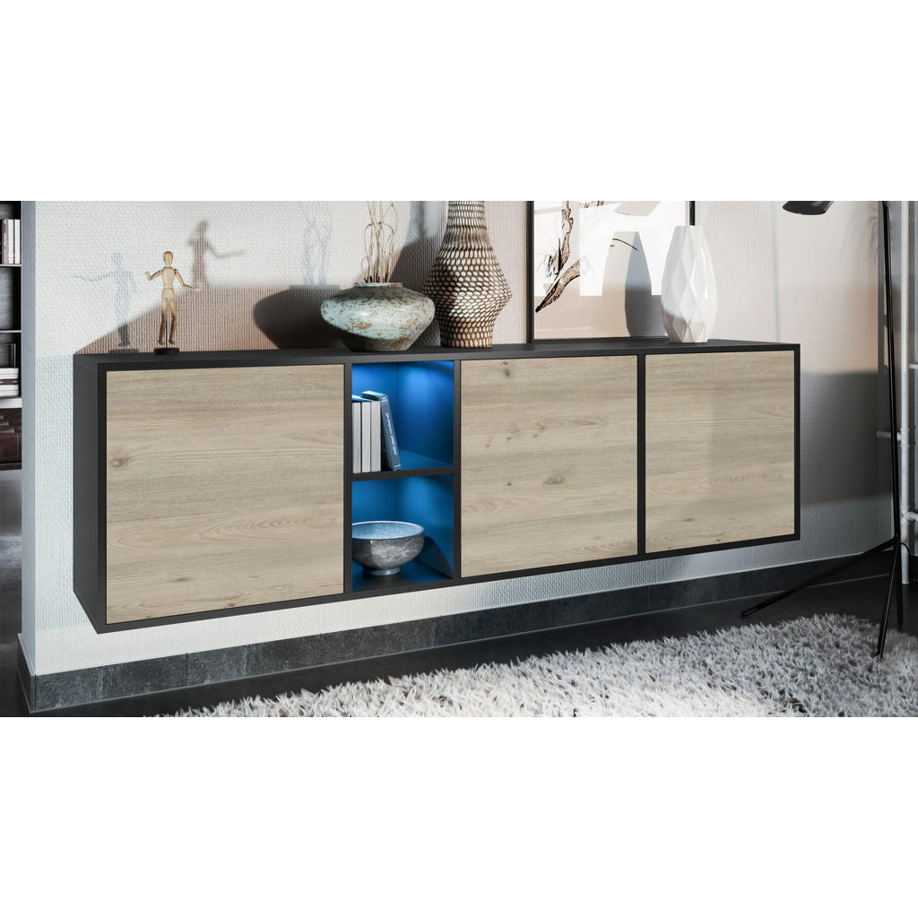 Thumbnail - Vladon Sideboard, Silbereichen, Holzwerkstoff, 182x53x35 cm, Wohnzimmer, Kommoden & Sideboards, Sideboards