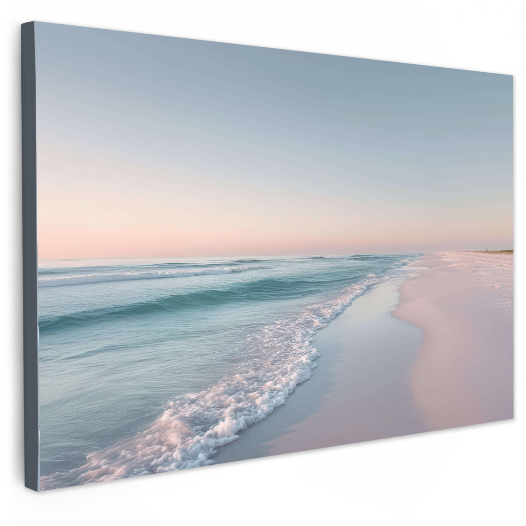 LEINWANDBILD Küstenlinie - Pastell - Wasser Wohnzimmer Groß 120x80 cm - Pastellblau, Textil (120/80cm) - MuchoWow