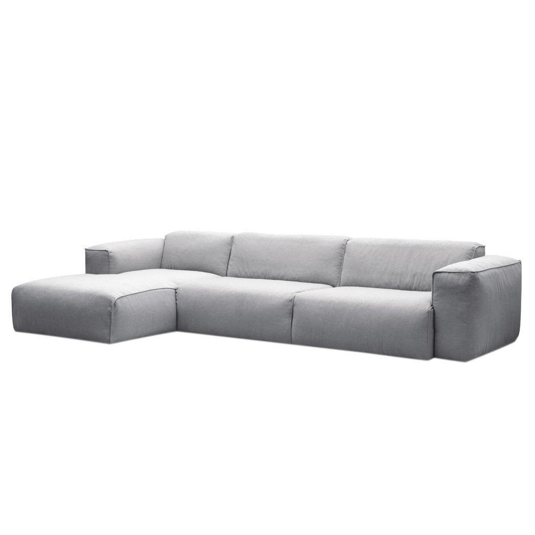 3-SITZER ECKSOFA mit Longchair - Hellgrau/Schwarz, Kunststoff/Textil (317/173cm) - home24