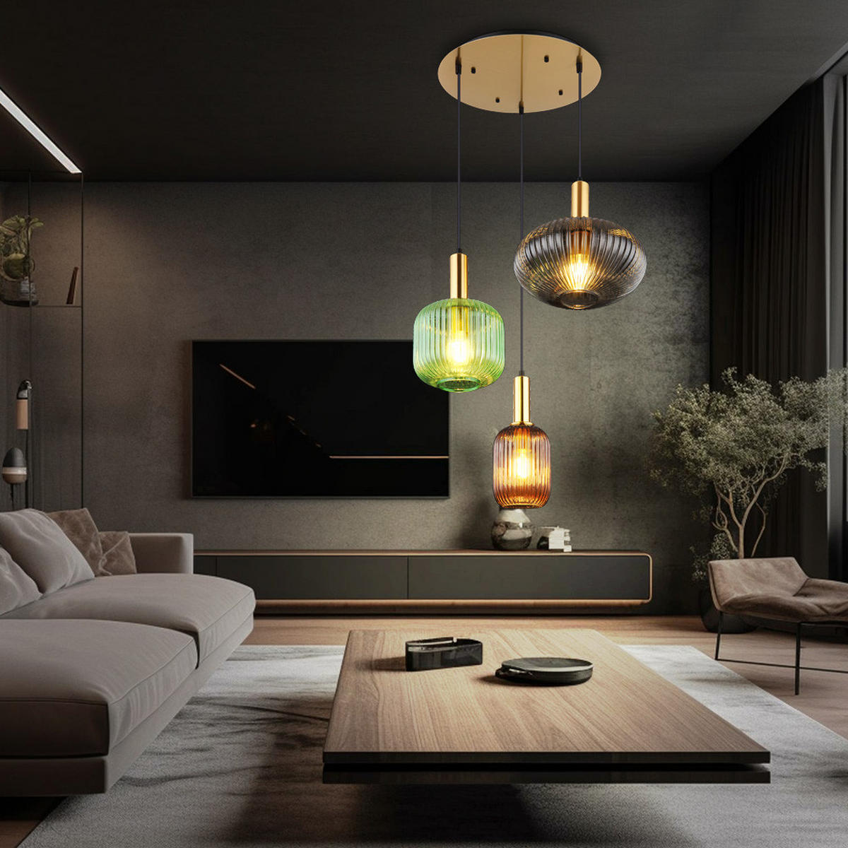 HÄNGELEUCHTE Glas bunt - Multicolor, Glas (55/55/130cm) - Globo Lighting