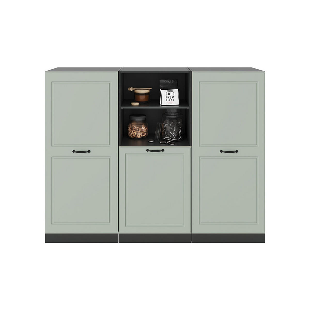 KÜCHENBLOCK R-Line, Mint Landhaus/Anthrazit, 180 cm ohne Arbeitsplatte - Anthrazit/Grün, Holzwerkstoff (180/143/46cm) - Vicco