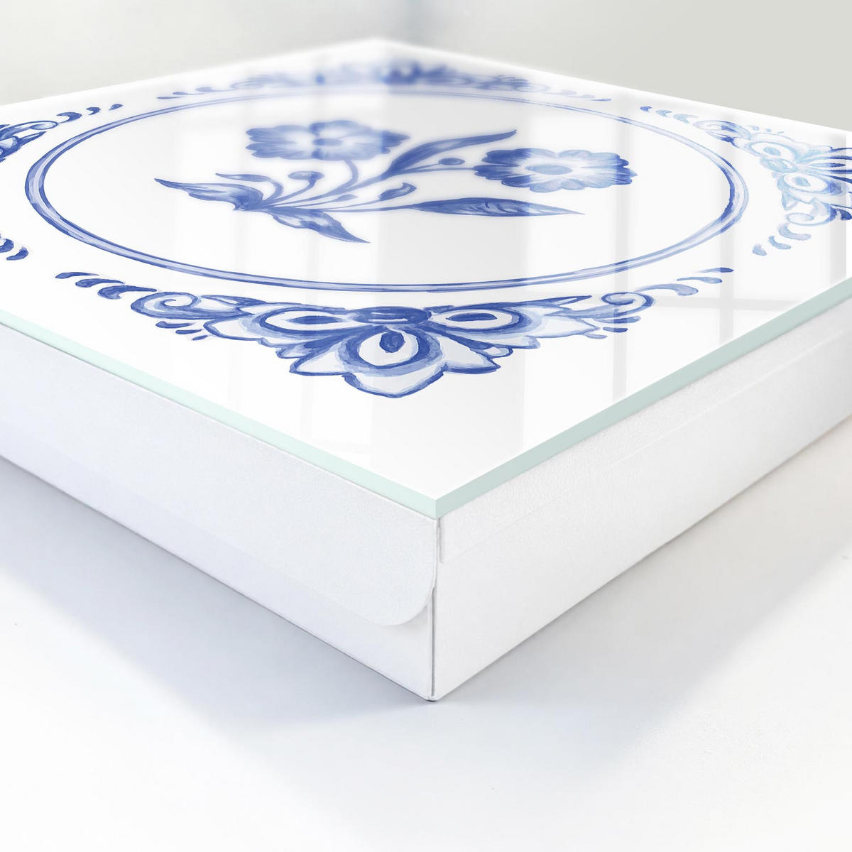 SCHLÜSSELBOX Weiß 30x30 cm – Türöffnung nach rechts - Blaue Blumen - Blau, Metall (30/30/5cm) - TULUP