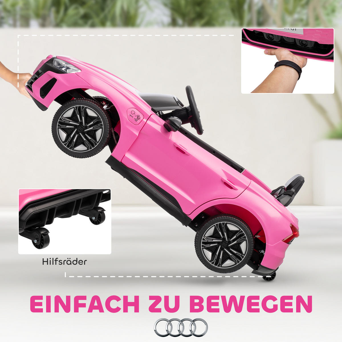 KINDER-ELEKTROAUTO mit Fernbedienung, Hupe, Musik, Scheinwerfer, Gurt, Rosa - Rosa, Metall (103/58/41cm) - HOMCOM