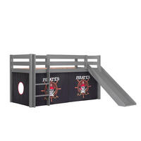 HOCHBETT mit Rutsche Karolina Massivholz Grau Textilset Pirate - Schwarz/Grau, Holz (90/200cm) - 58aufmkessel