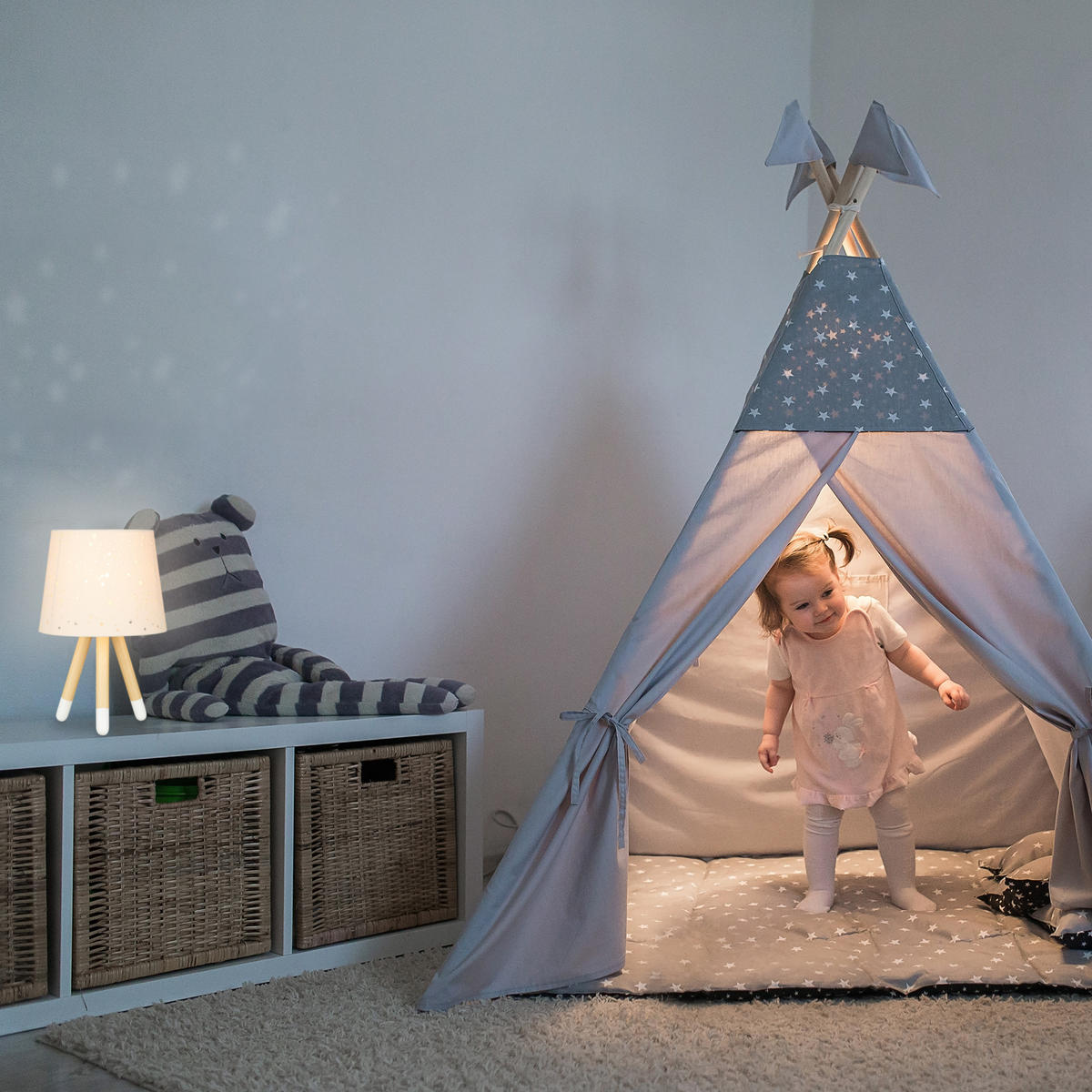 TISCHLAMPE Kinderzimmer - Türkis, Holz/Textil (25.5/25.5/40cm) - Relaxdays