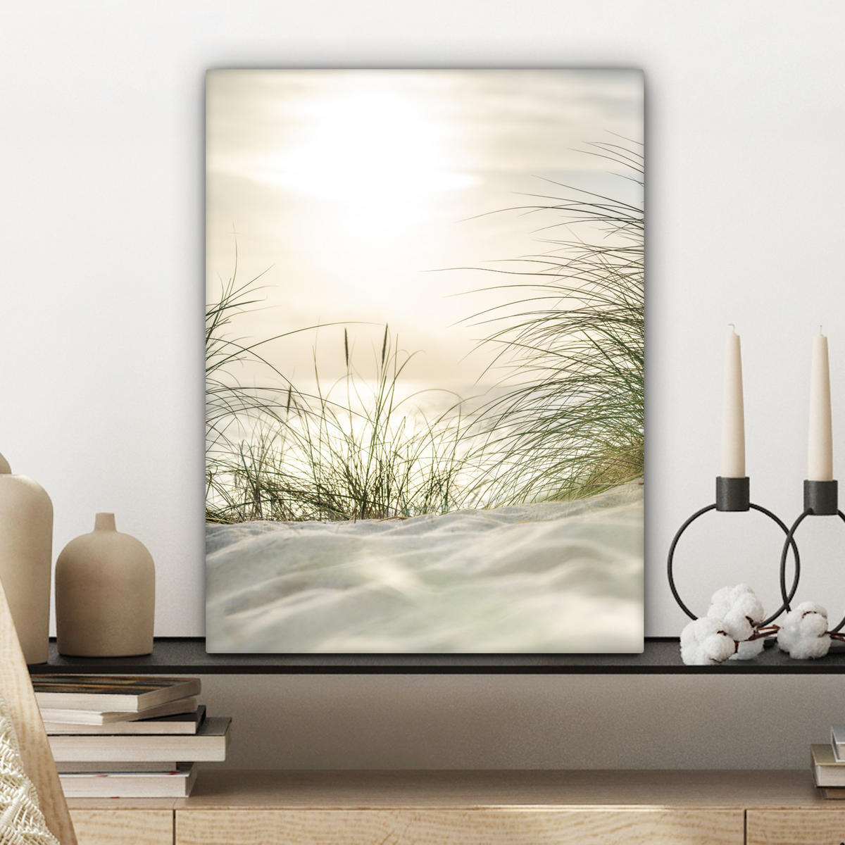 LEINWANDBILD Dünen mit Strandhafer in der Sonne des Nationalparks Schleswig-Holsteinisches Wattenmeer 30x40 cm - Creme, Textil (30/40cm) - MuchoWow
