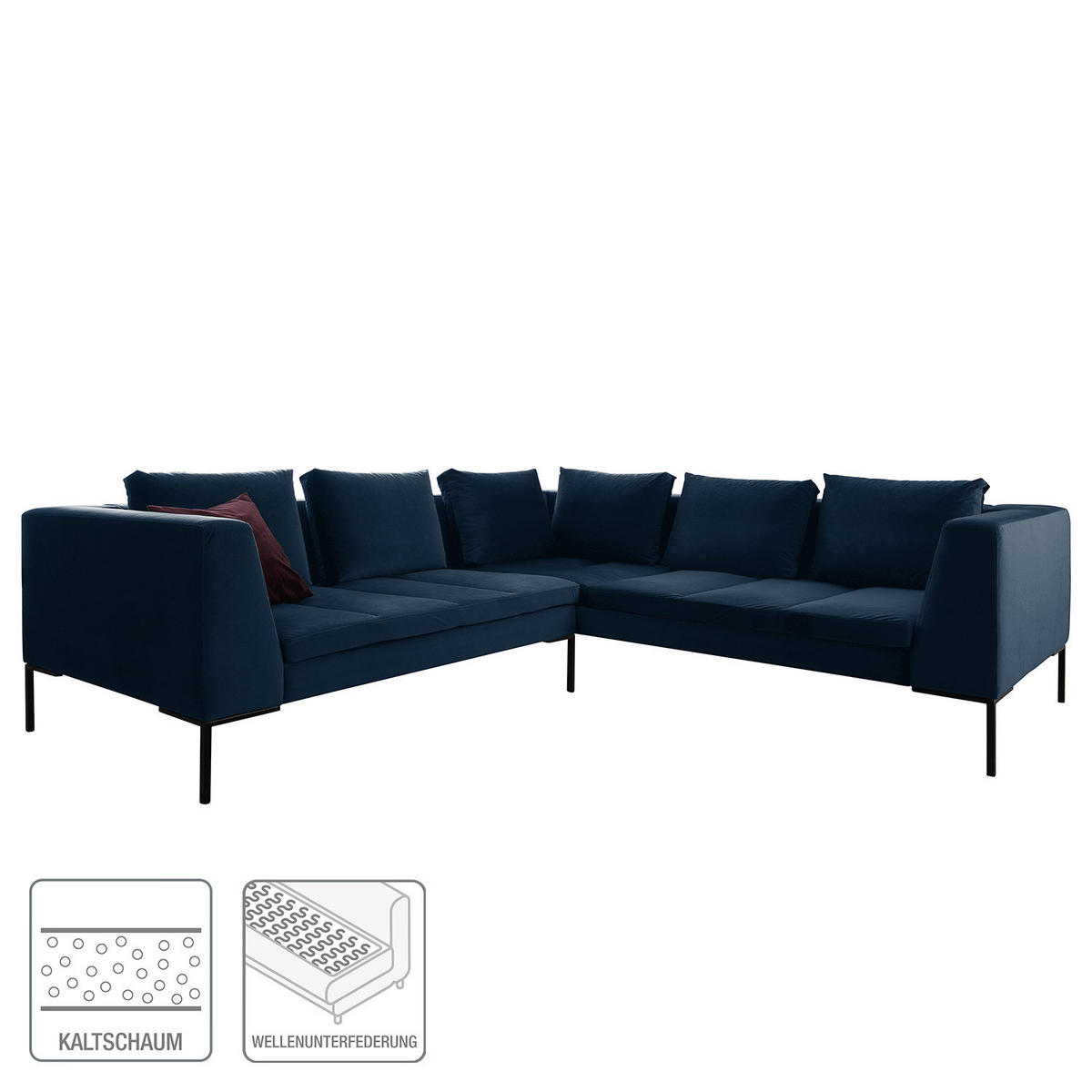 ECKSOFA mit Rundecke L - Samt - Chromfarben/Dunkelblau, Textil/Metall (255/238cm) - home24