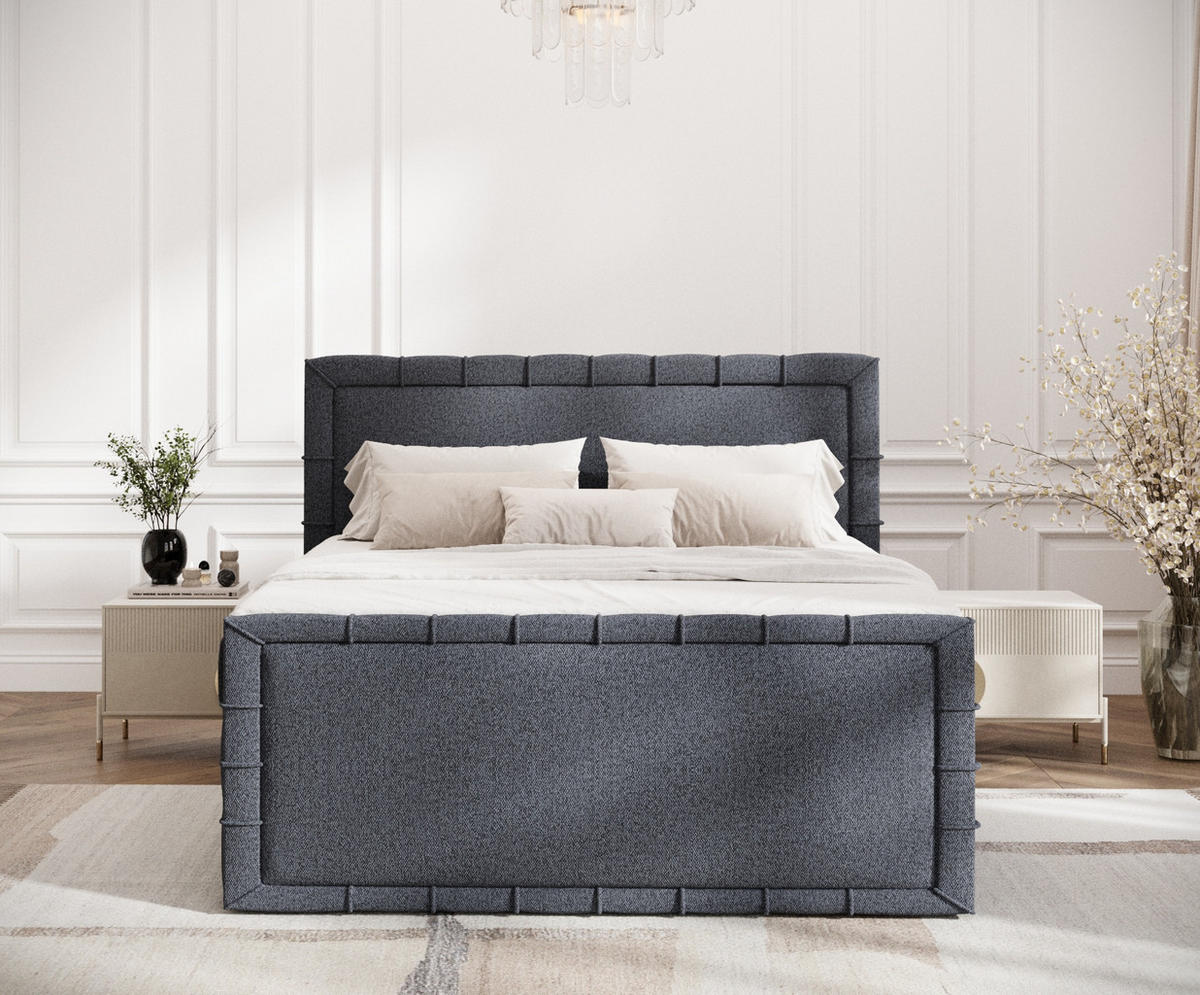 BOXBETT Estelle Schwarz 200/200 cm im Webstoff - Schwarz, Holz/Holzwerkstoff (200/200cm) - Maison de Reve