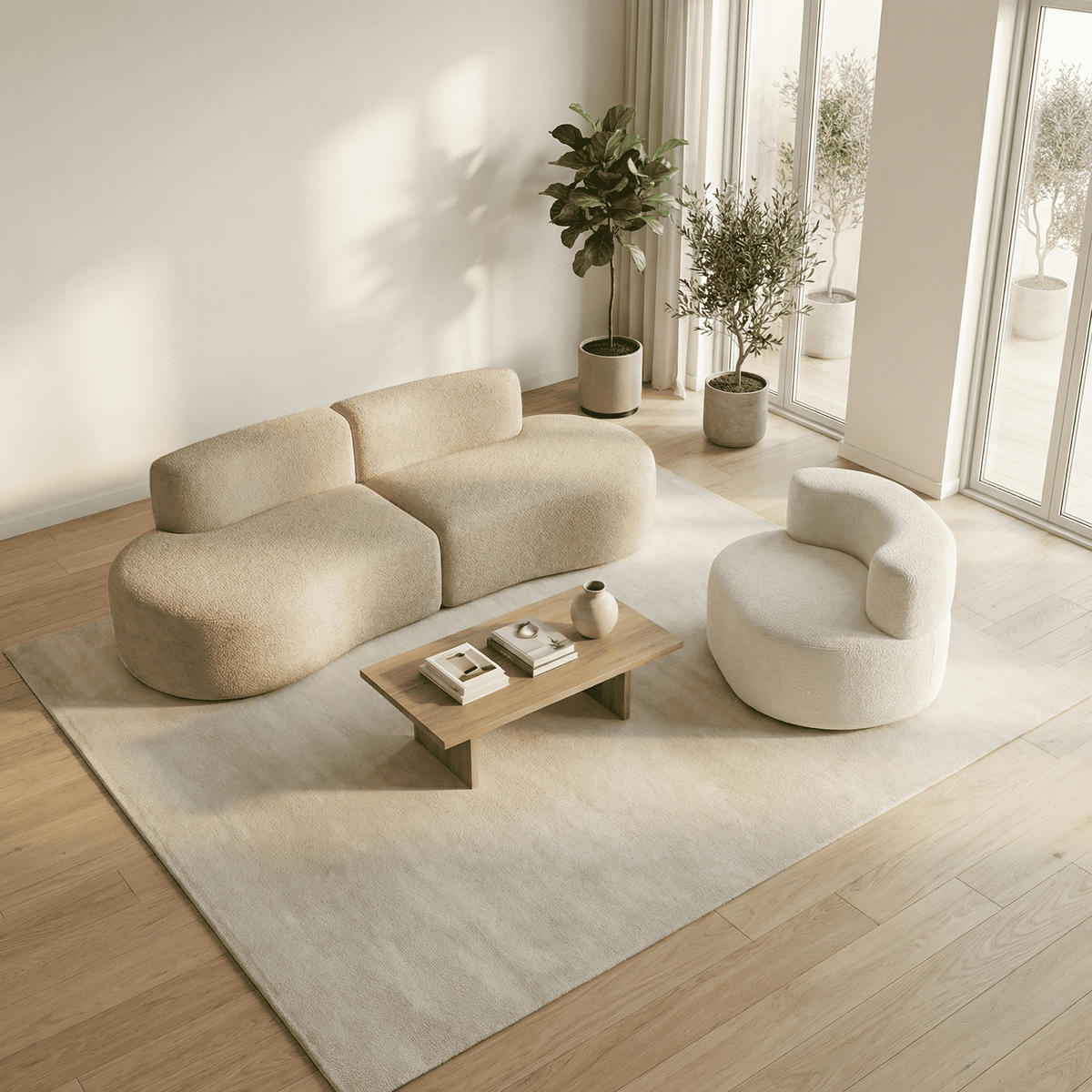 SITZGARNITUR Lounge Sofa und Sessel Sand und Weiß - Beige/Weiß, Textil (240/75/102cm) - COCO Living