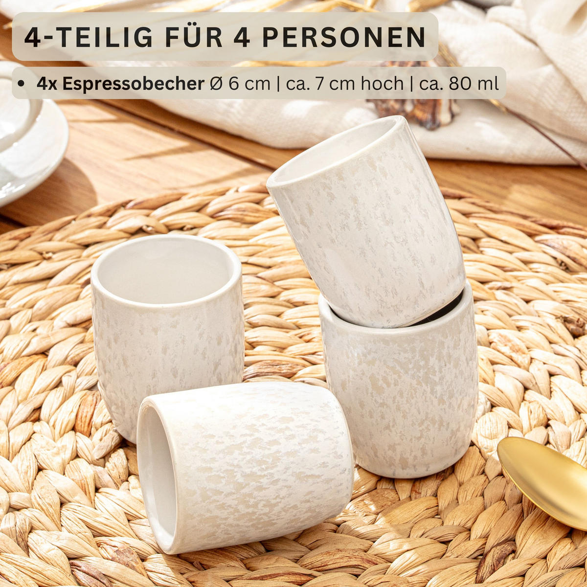 ESPRESSOBECHER SET KORFU - 4 teilig aus Steingut - Creme, Stein (0.08L) - Sänger