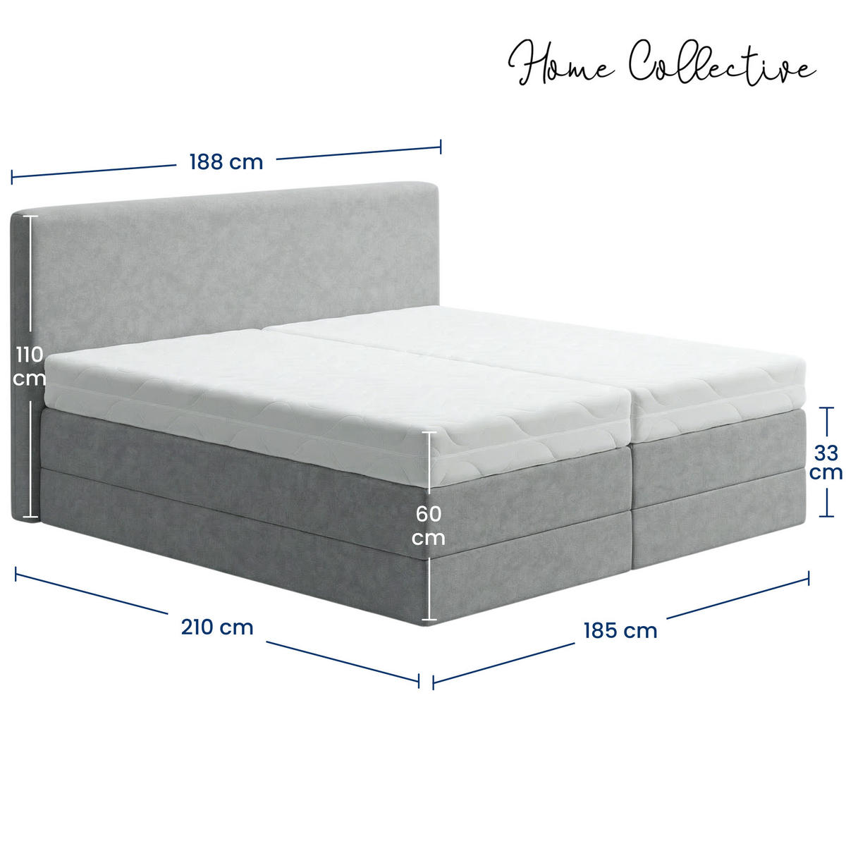 BOXSPRINGBETT mit Bonnell Matratze, mit Kopfteil, 180 x 200 cm, in Grau - Grau, Naturmaterialen (180/200cm) - Home Collective