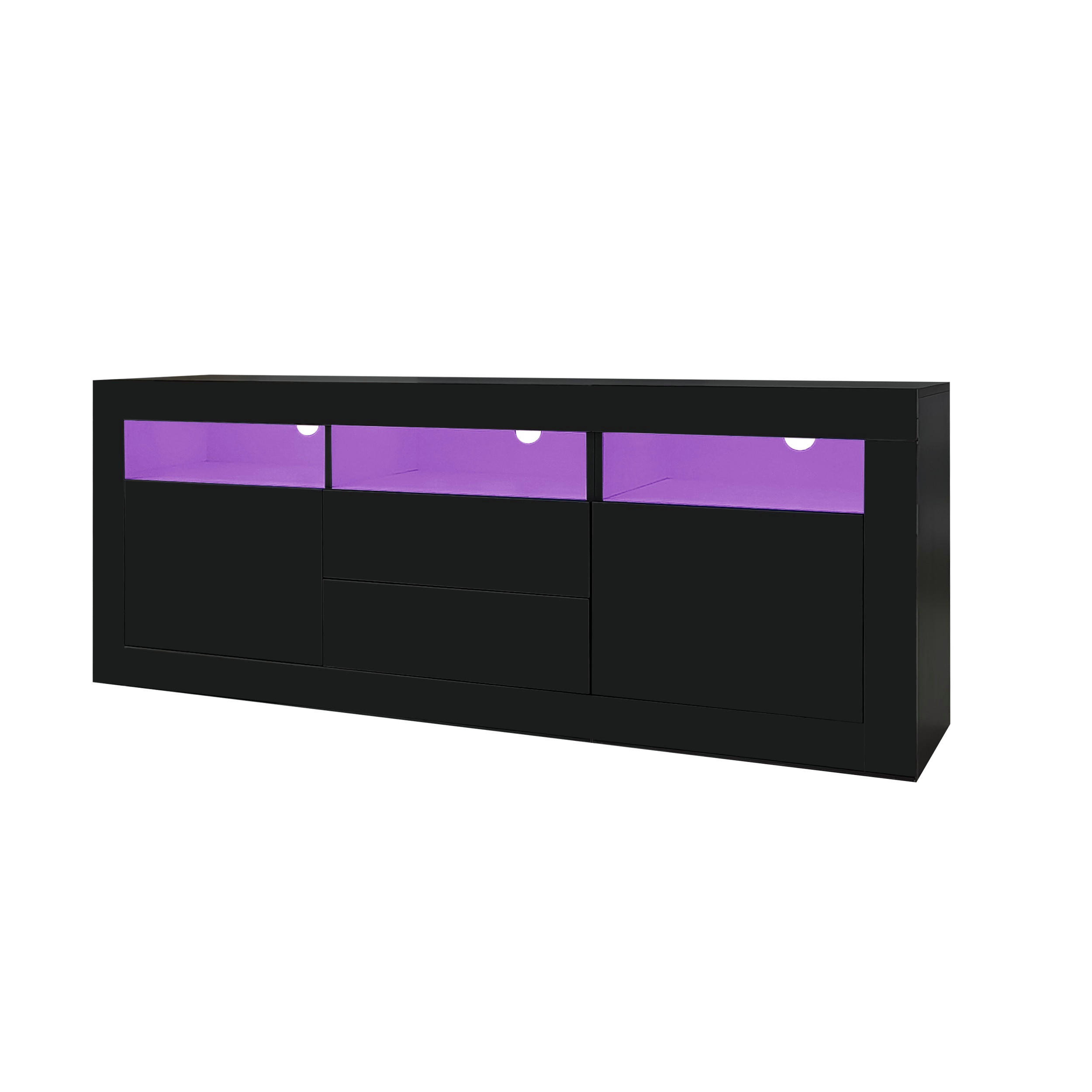 TV-SCHRANK DE-40482 2 Schubladen und 2 Türen mit LED Schwarz - Schwarz, Holzwerkstoff (160/60/35cm) - ComfortXL