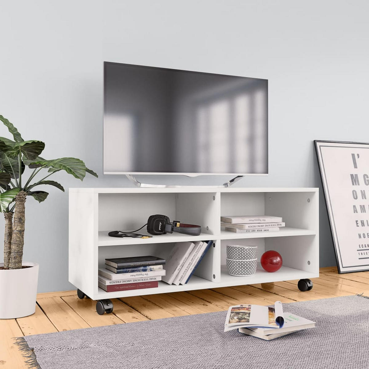 TV-SCHRANK mit Rollen Weiß 90x35x35 cm Holzwerkstoff - Weiß, Holzwerkstoff (90/35/35cm) - furnicato