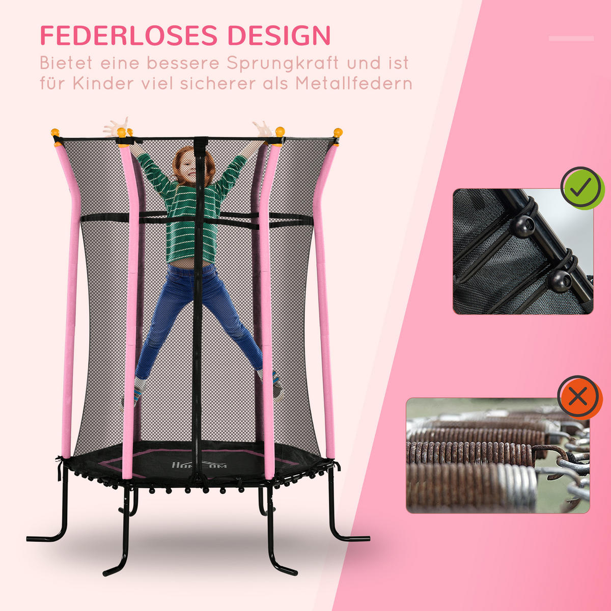 KINDER Trampolin Ø163,5 cm, Trampolin für Kinder 3-10 Jahre, Gartentrampolin - Rosa, Kunststoff/Metall (163.5/163.5cm) - HOMCOM
