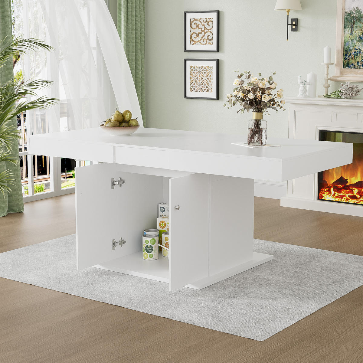 ESSTISCH 140-180x80x76 cm in Weiß aus Spanplatte und Metall mit Stauraum - Weiß, Holzwerkstoff (80/180/76cm) - Modfu