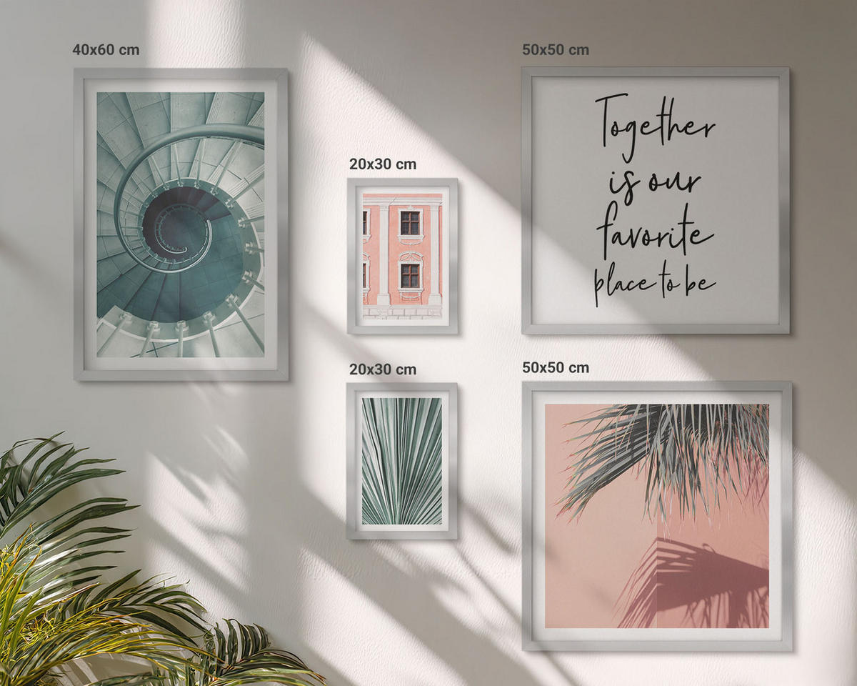BILDER SET 5er Set - 50x50 cm & 20x30 cm & 40x60 cm Silberner Rahmen - Architektur-Pastellmuster - Silberfarben, Kunststoff (40/60cm) - TULUP