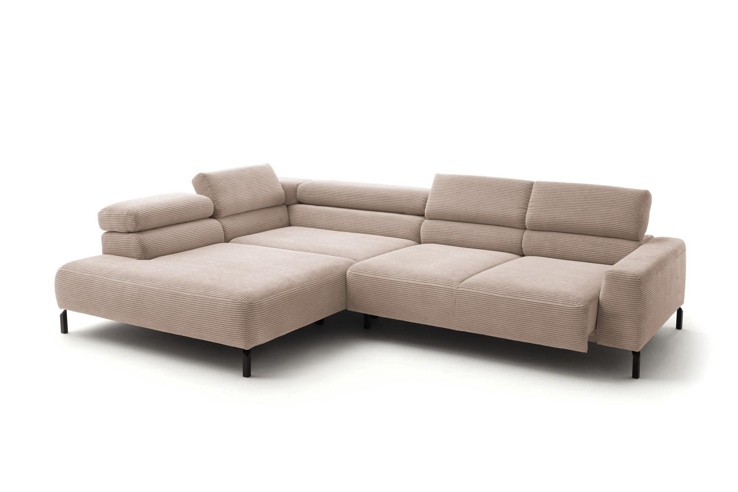 ECKSOFA DELIA Taupe Cord Relaxfunktion - Taupe/Schwarz, Textil/Metall (276/219cm) - KAWOLA