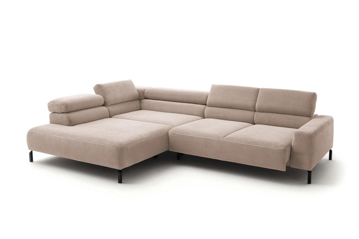 ECKSOFA MIT MOTORISCHEM SITZVORZUG DELIA Taupe Cord - Taupe/Schwarz, Textil/Metall (312/219cm) - KAWOLA
