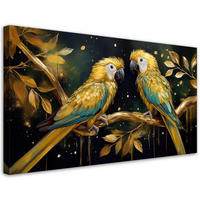 LEINWANDBILD Papageien, Vögel, Golden - Goldfarben, Textil (120/60cm) - Feeby