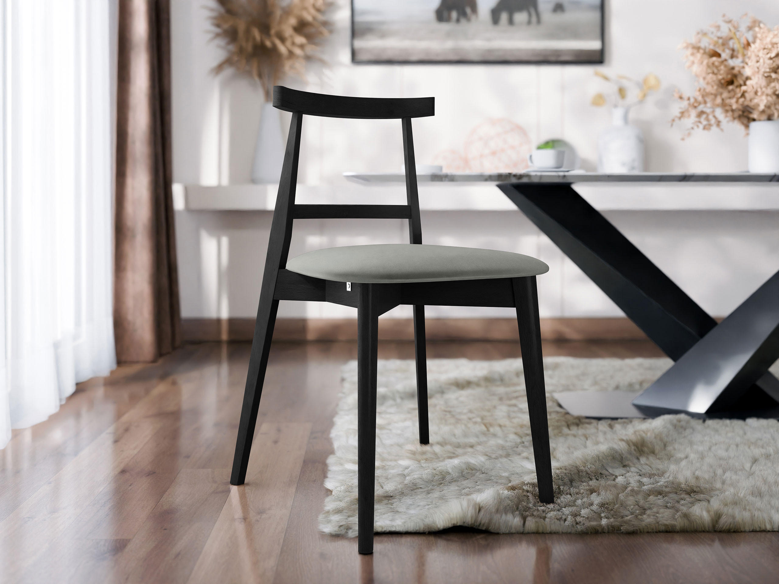 WOHNZIMMER STUHL KT71, Holzfarbe: Schwarz - Schwarz/Grau, Holz/Textil (48/75/54cm) - MIRJAN24