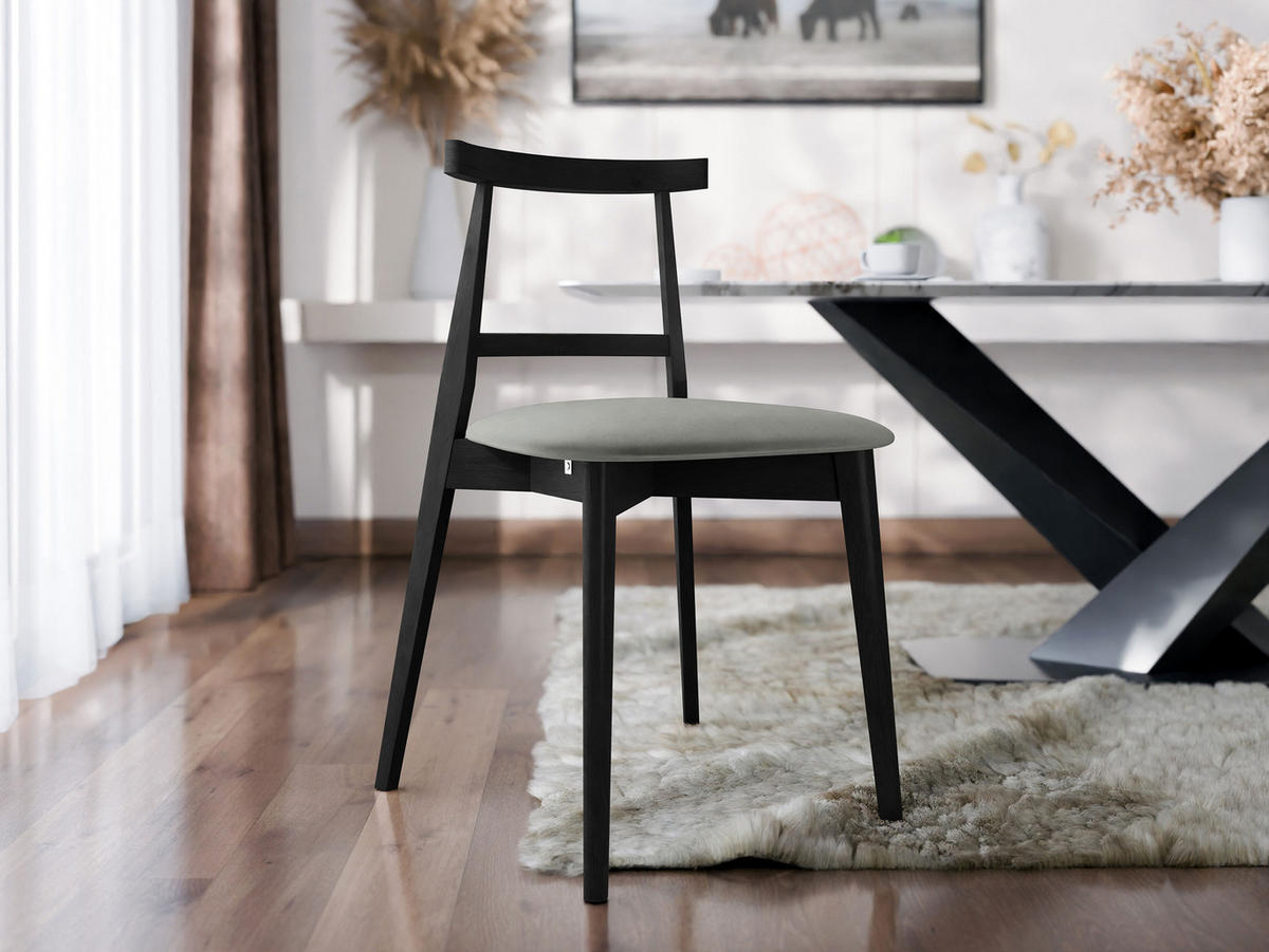 WOHNZIMMER STUHL KT71, Holzfarbe: Schwarz - Schwarz/Grau, Holz/Textil (48/75/54cm) - MIRJAN24