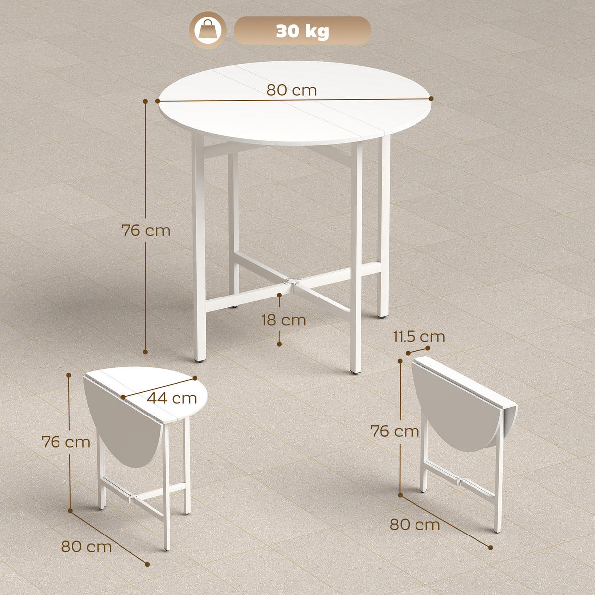 ESSTISCH Weiß 1 Stück - Weiß, Naturmaterialien (80/80/76cm) - GiPP