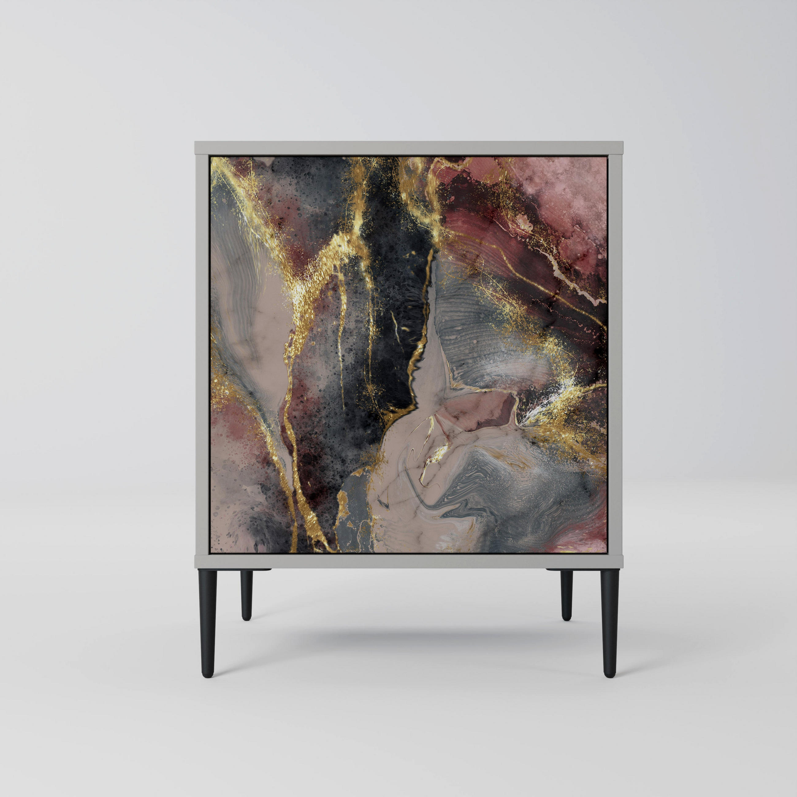 SIDEBOARD GOLDEN TIDES, Grau, 57,5x42x72,5 cm, Schwarze Metallfüße - Multicolor/Schwarz, Holzwerkstoff/Metall (57.5/72.5/42cm) - SpaceRebels