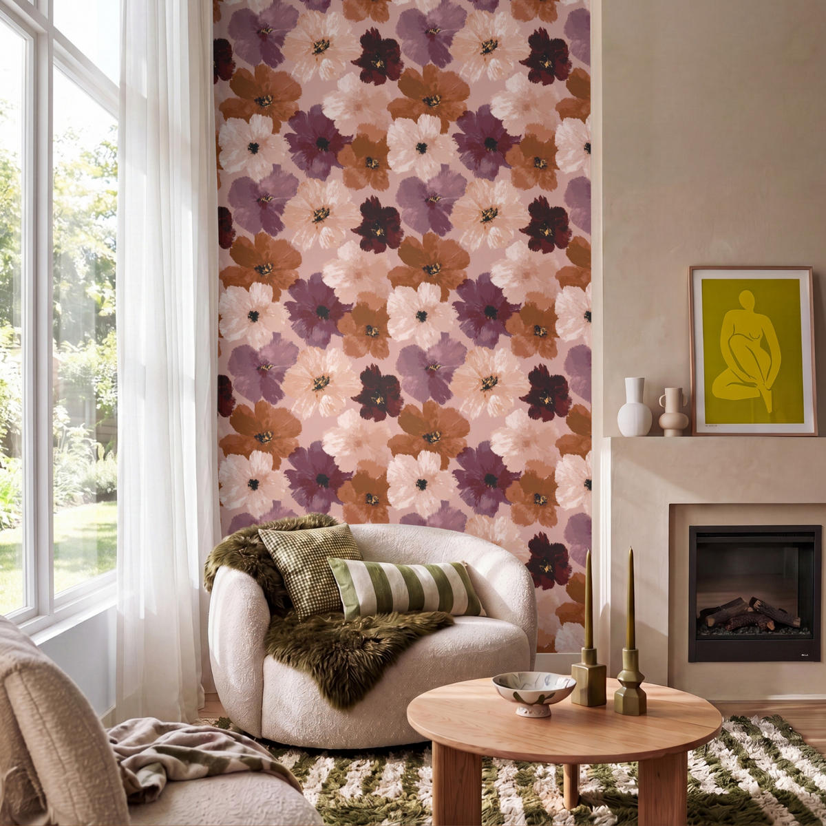 TAPETE - Blumen - Abstrakt - Erdtöne - 160x260 cm - Multicolor, Papier (160/260cm) - OnlyWow