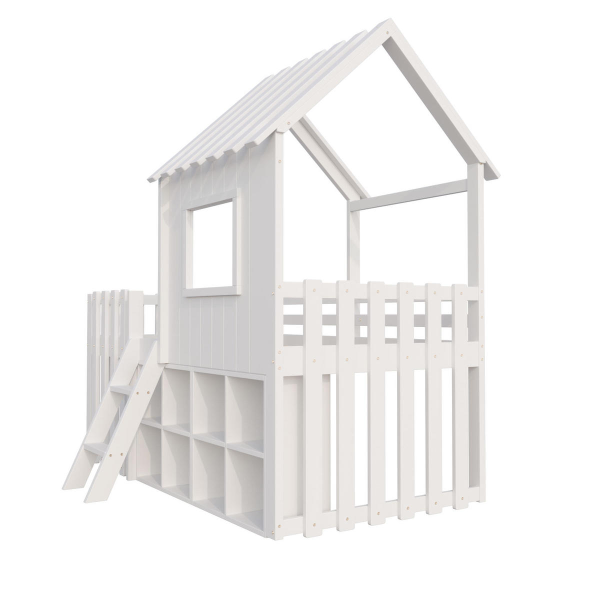 DOMČEKOVÁ posteľ 90/200 cm biela s úložným priestorom a oknami z masívneho dreva - biela, drevo (90/200cm) - OKWISH