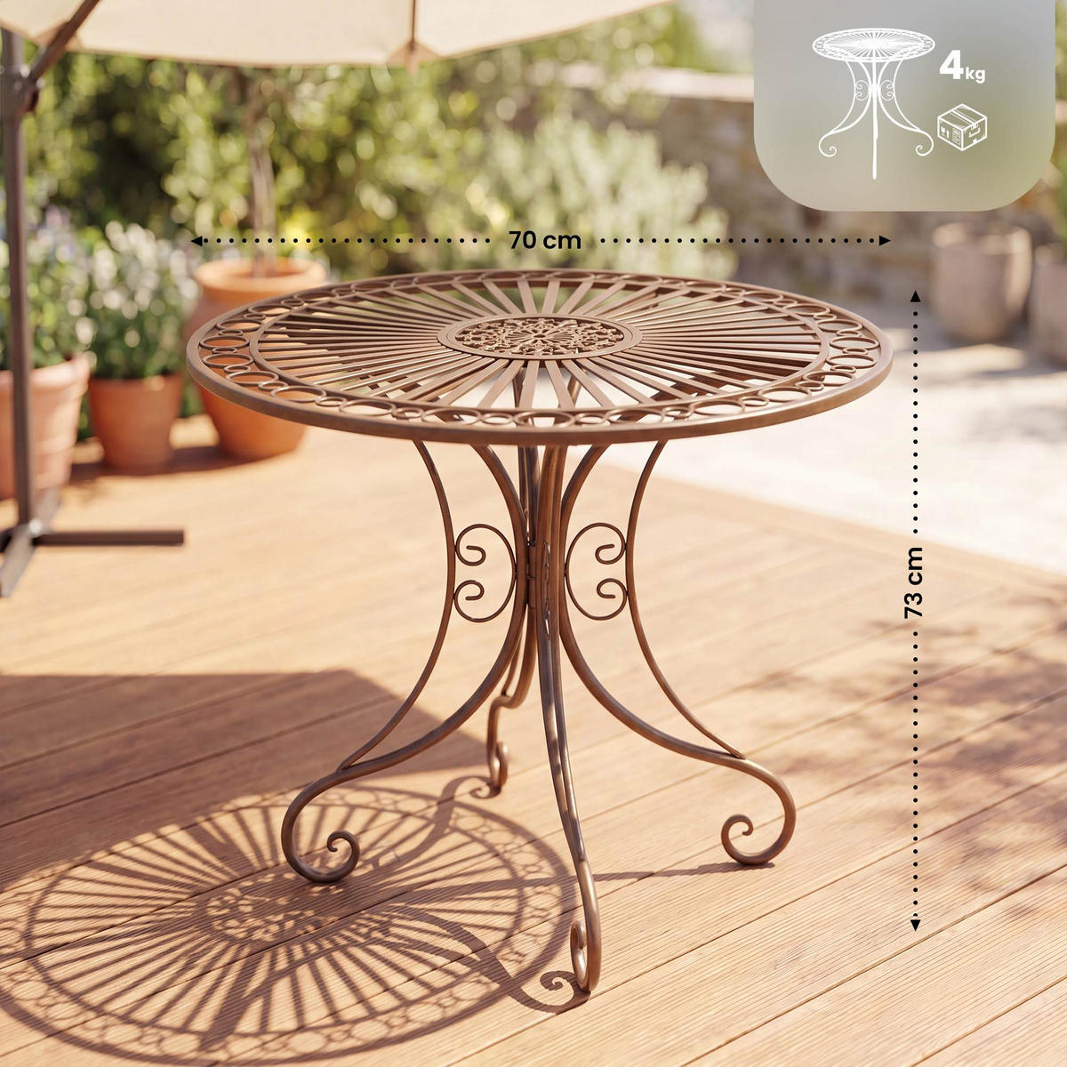 GARTENTISCH rund Ø70 cm Metall Antik Braun - Braun, Metall (70/70/73cm) - CLP