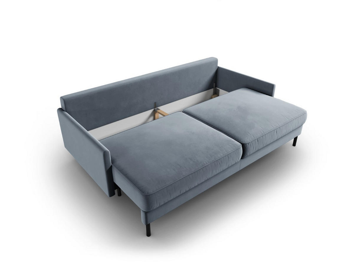 AUSKLAPPBARES-SOFA mit Bettkasten Scott aus Samt hellblau 3 Sitzplätze - Hellblau, Textil (97/87/212cm) - Micadoni