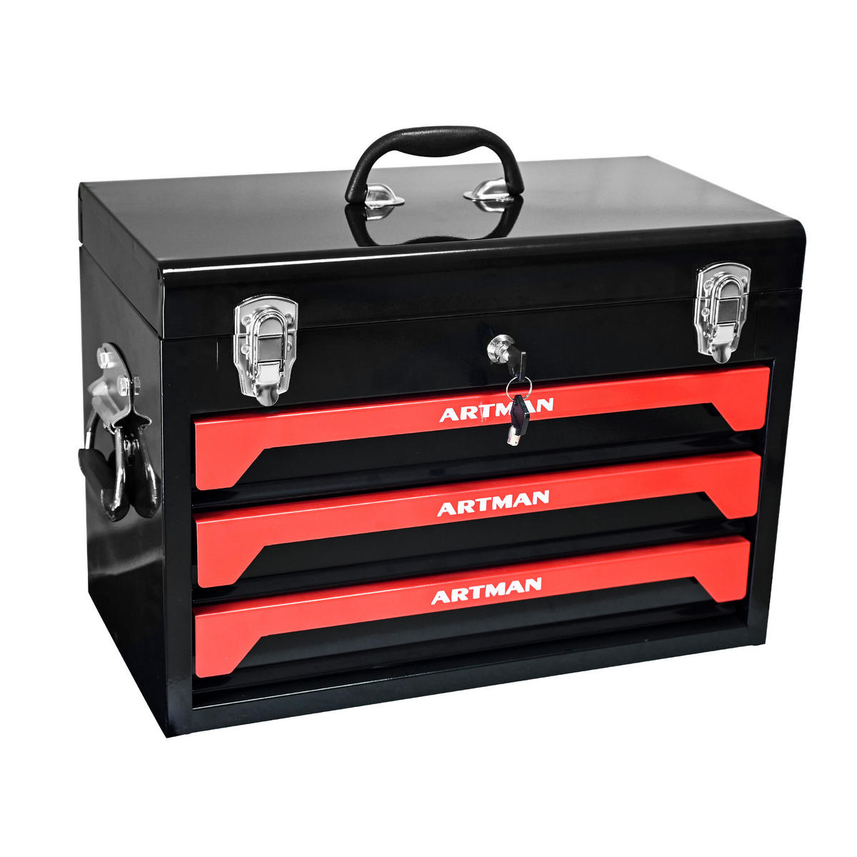 WERKZEUGKISTE TRANSPORTABEL 20 Zoll mit 3 Schubladen, Stahl, Schwarz-Rot - Schwarz, Metall (27/35/50cm) - Novahome