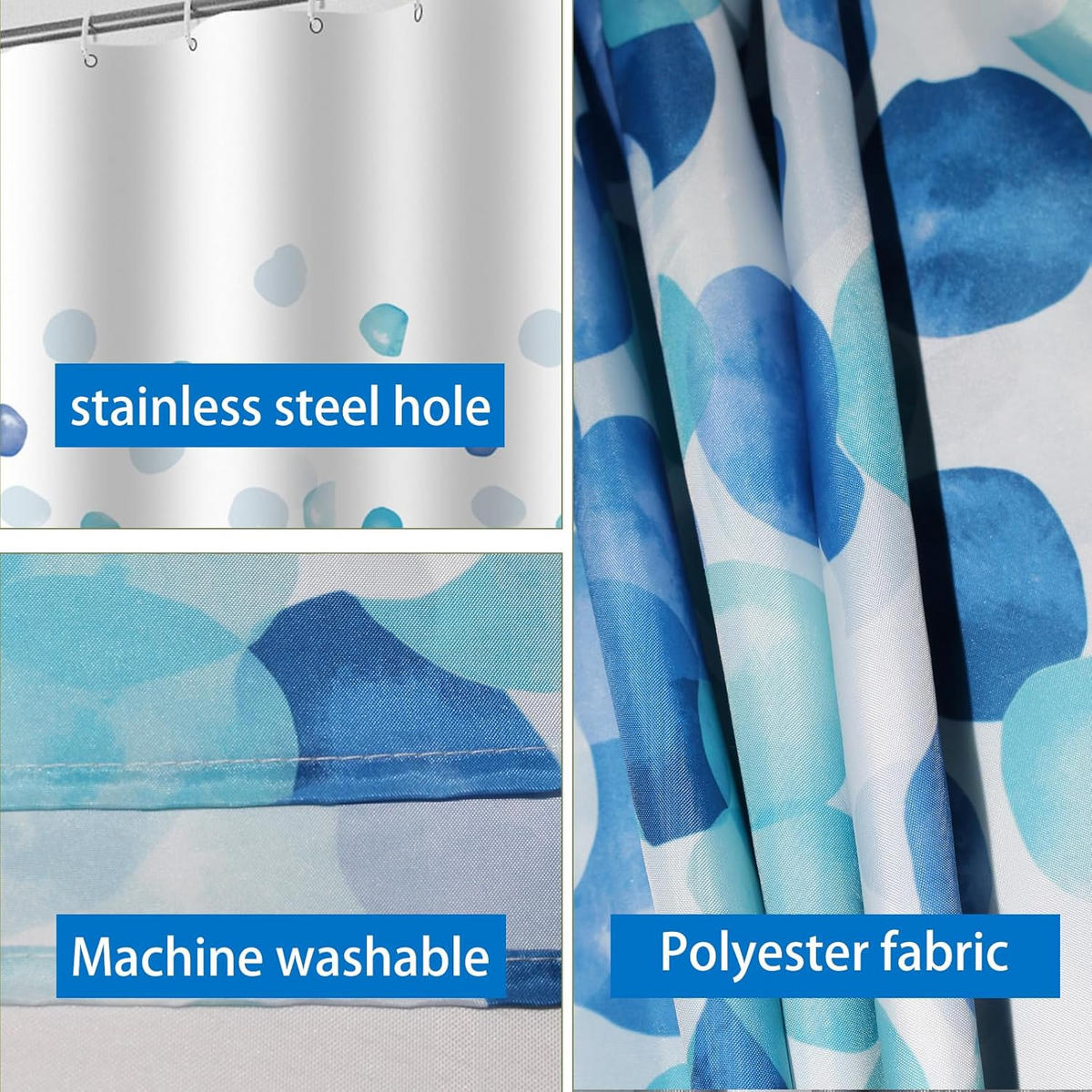 DUSCHVORHANG Blau schimmelresistent antibakteriell geruchlos mit Ringen und beschwertem Saum - Blau, Textil (180/200cm) - MCBOSON