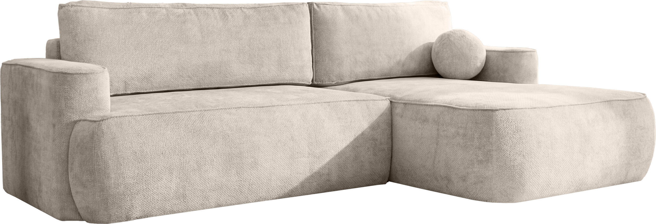 ECKSOFA Marion mit Schlaffunktion & Bettkasten in Chenille Creme, Rechts 267/154/83 cm - Creme/Schwarz, Kunststoff/Textil (267/154cm) - WFL GROUP