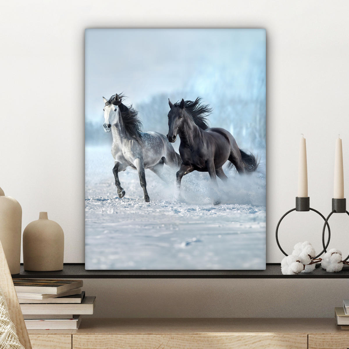 LEINWANDBILD Pferde - Winter - Tiere - Natur - Schnee Room Decor 30x40 cm - Anthrazit, Textil (30/40cm) - MuchoWow