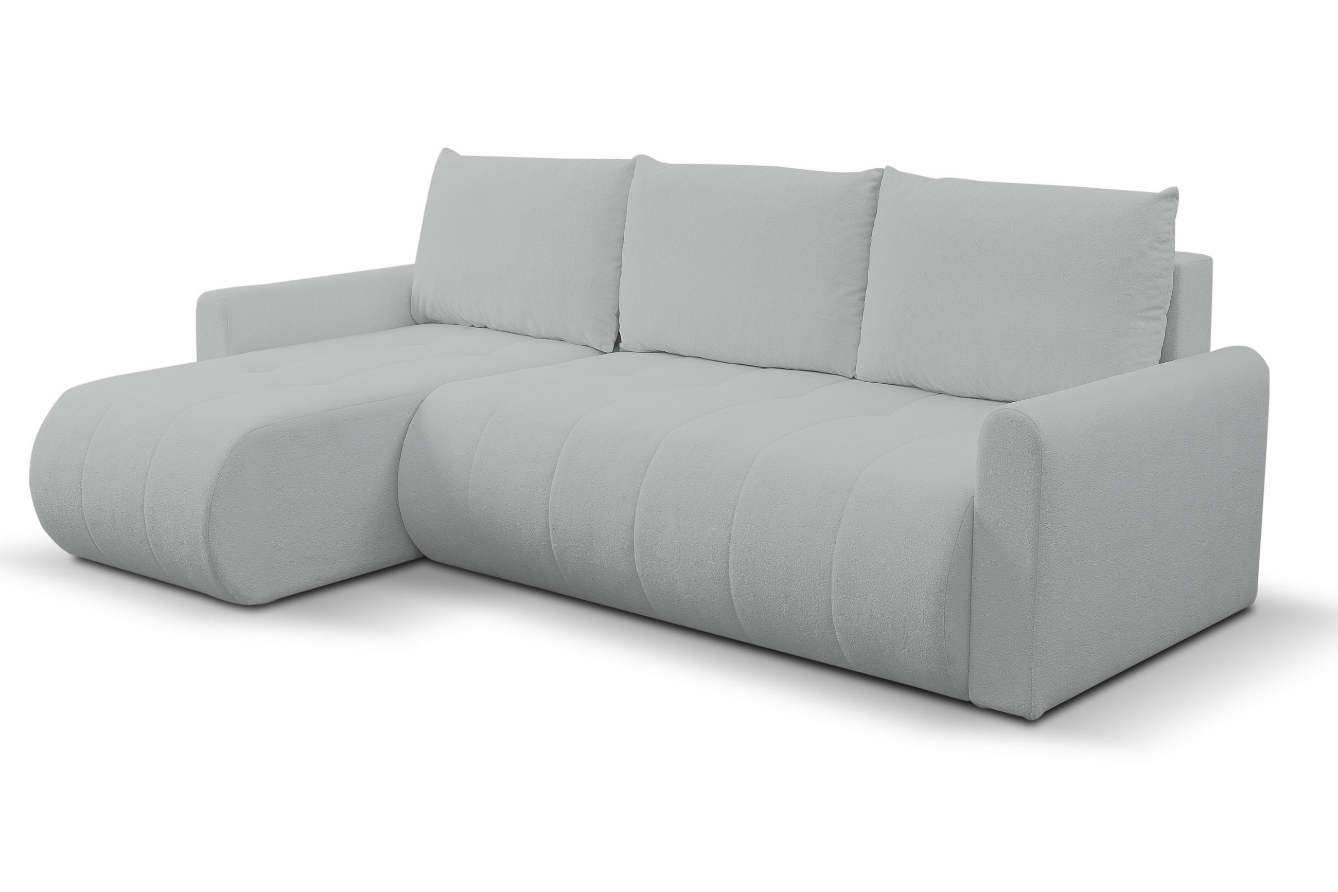 ECKSOFA Primo mit Schlaffunktion und Bettkasten in Cordstoff - Hellgrau/Schwarz, Holz/Holzwerkstoff (230/149cm) - Ravio