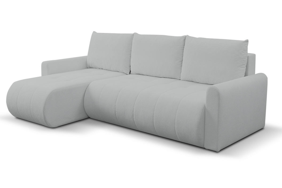 ECKSOFA Primo mit Schlaffunktion und Bettkasten in Cordstoff - Hellgrau/Schwarz, Holz/Holzwerkstoff (230/149cm) - Ravio