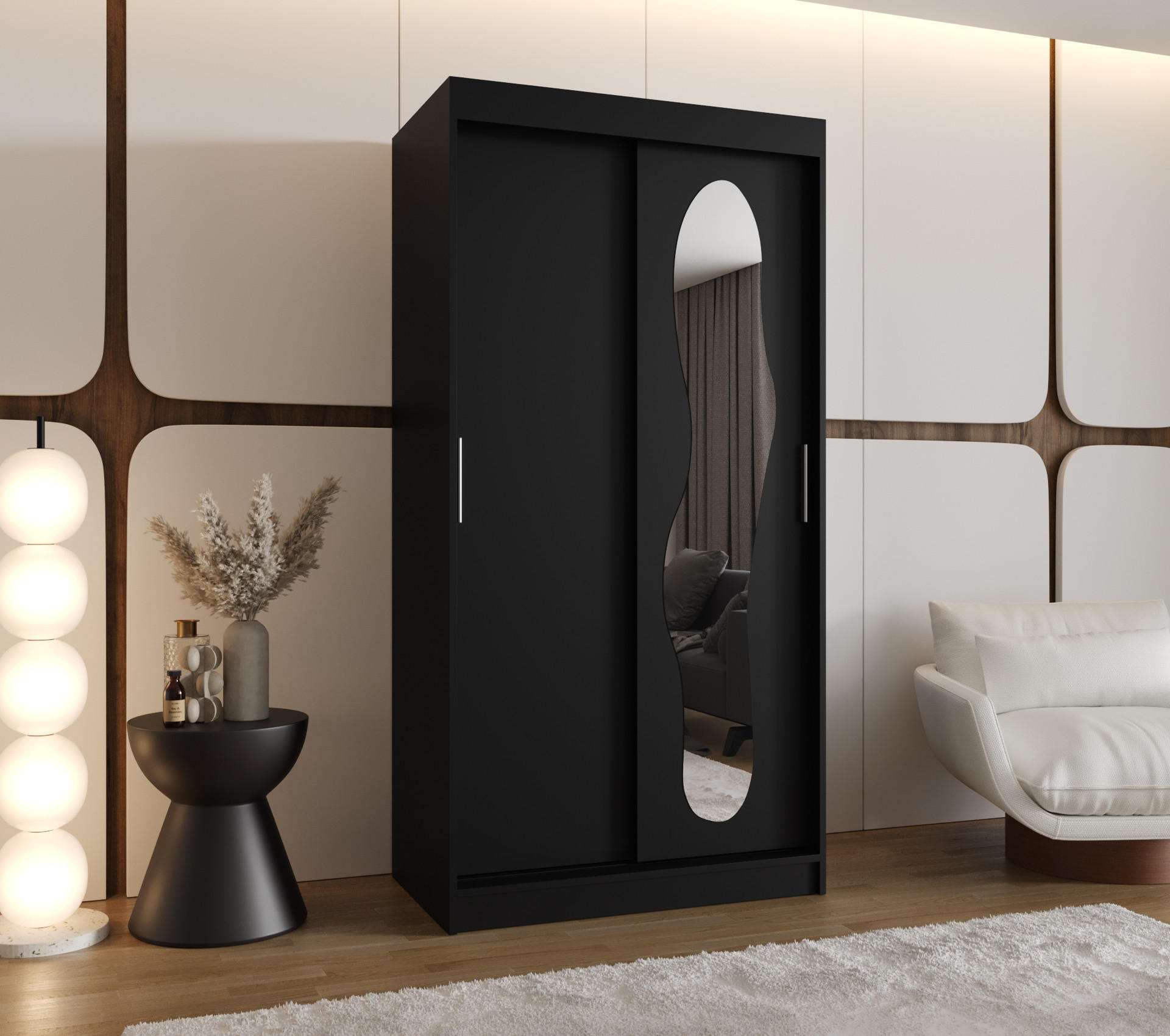 SCHWEBETÜRENSCHRANK 200/100/62 2-türig - Silberfarben/Schwarz, Holz (100/200/62cm) - MÖBEL KRYSPOL