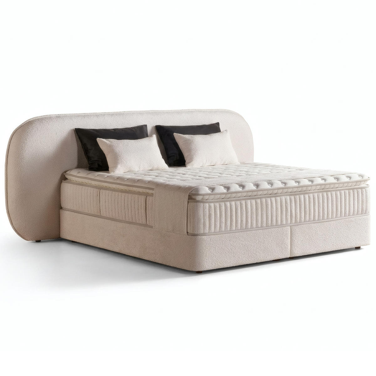 BOXSPRINGBETT MIT BETTKASTEN BALI 160/200 cm, Ivory, Bettkasten, Matratze, Topper integriert, H3 mittel 7-Zonen Matratze - Creme/Schwarz, Holz/Kunststoff (160/200cm) - Consilio Concept