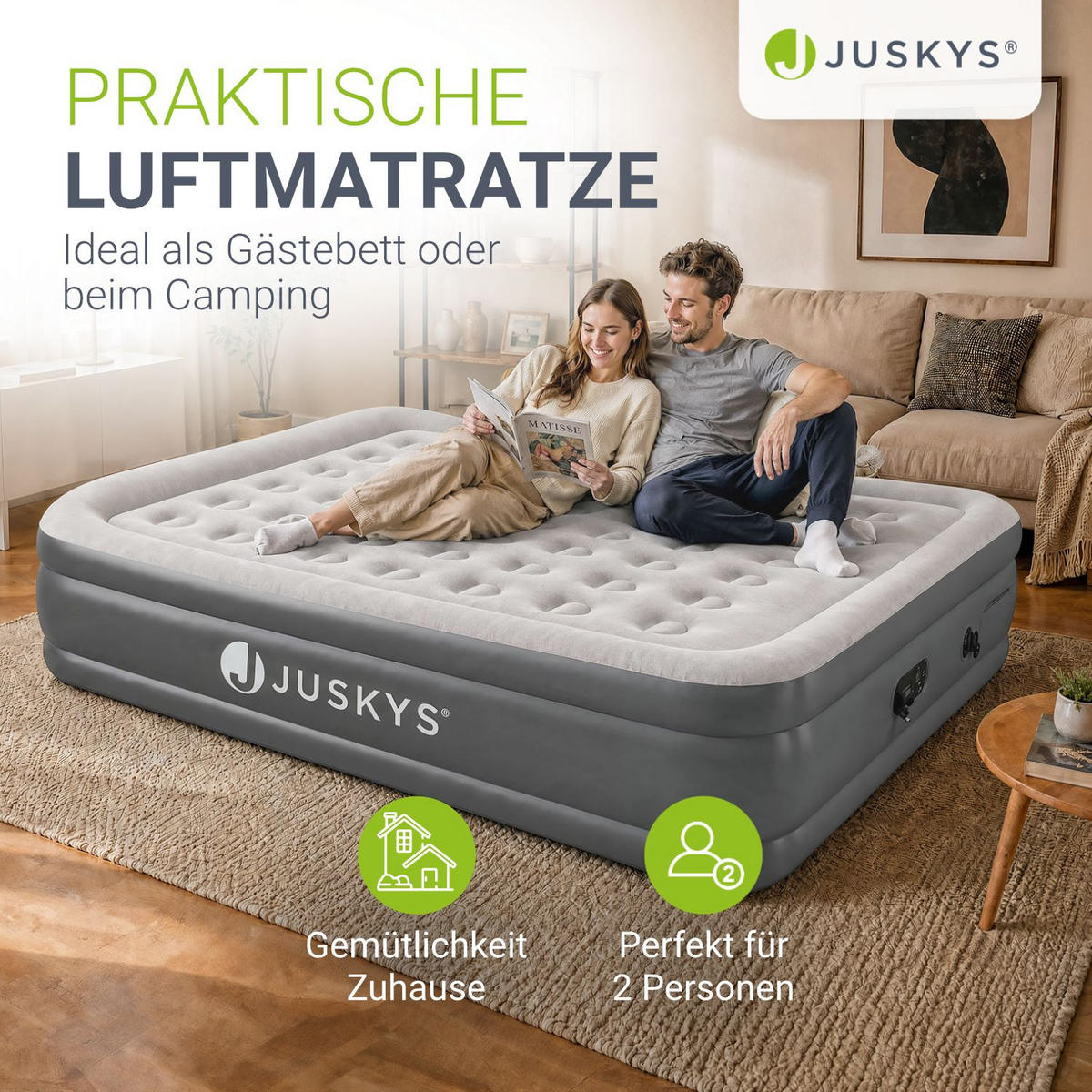 LUFTBETT Sapri L grau / anthrazit inkl. Tragetasche - Grau, Kunststoff (154/197cm) - Juskys