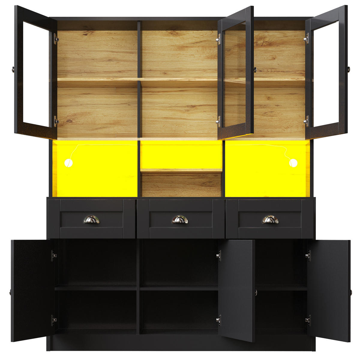 DONJI kuhinjski element, 140/40/175 cm, MDF crni, s LED rasvjetom i podesivim policama - crna, drvni materijal (140/175/40cm) - BEAOK