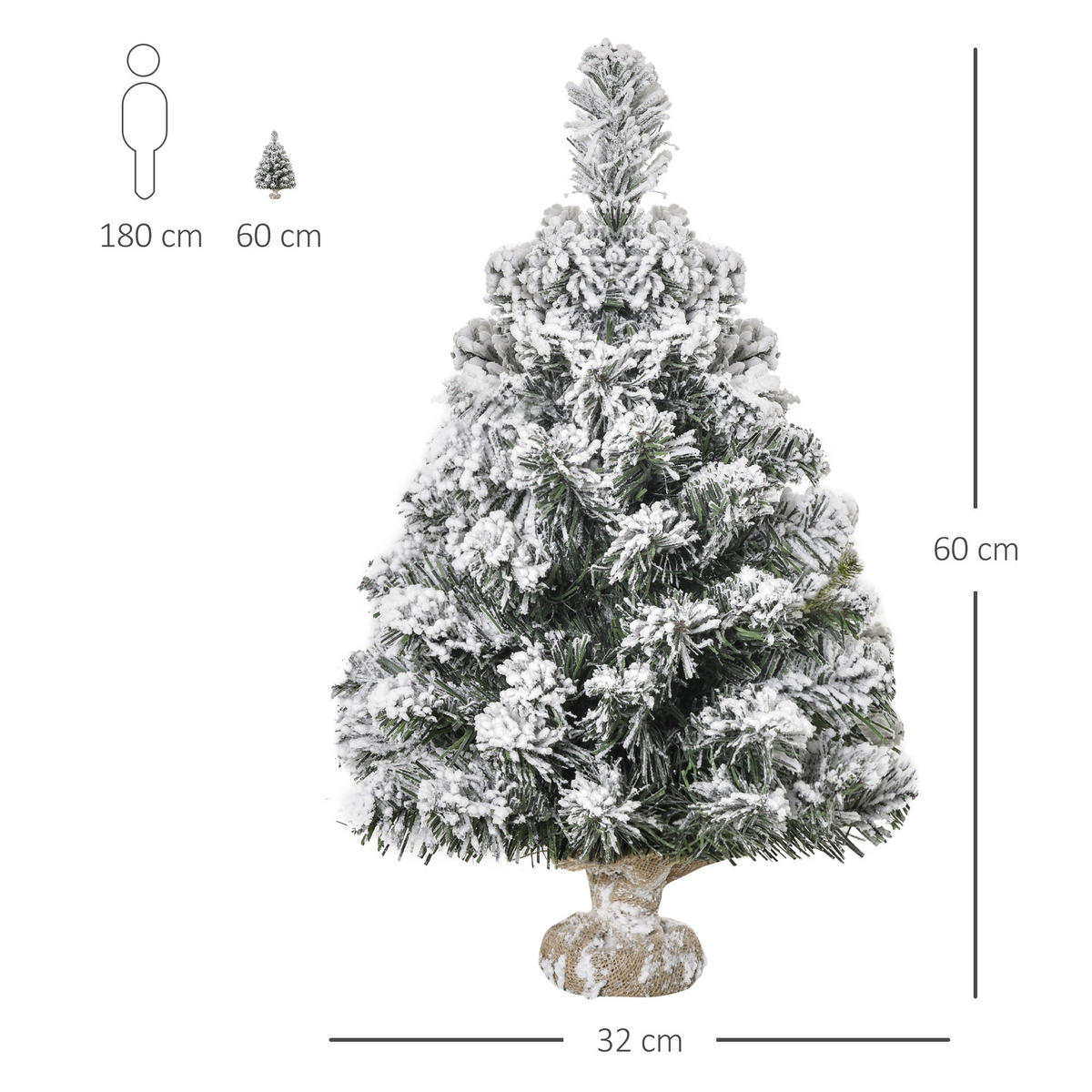 MINI Künstlicher Weihnachtsbaum 60 cm Tannenbaum künstlich mit Schnee, Spitzen - Grün, Kunststoff (60cm) - HOMCOM