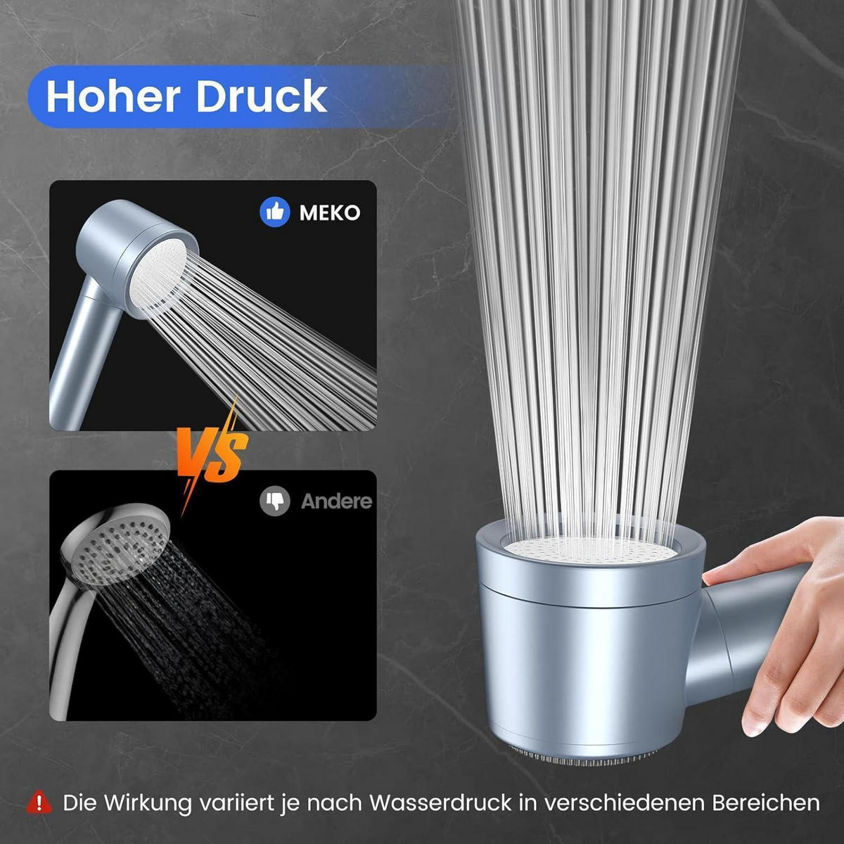 HANDBRAUSE mit Filter 3 Strahlarten Wassersparend Blau - Blau, Kunststoff (9/12.7/27cm)